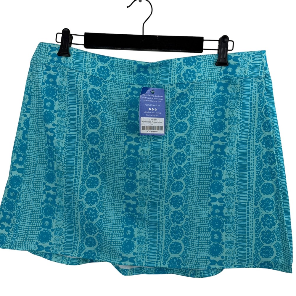 RipSkirt Hawaii Skirt Womens XL Blue Paia Beach Glass Water Wrap Length 1 NWT